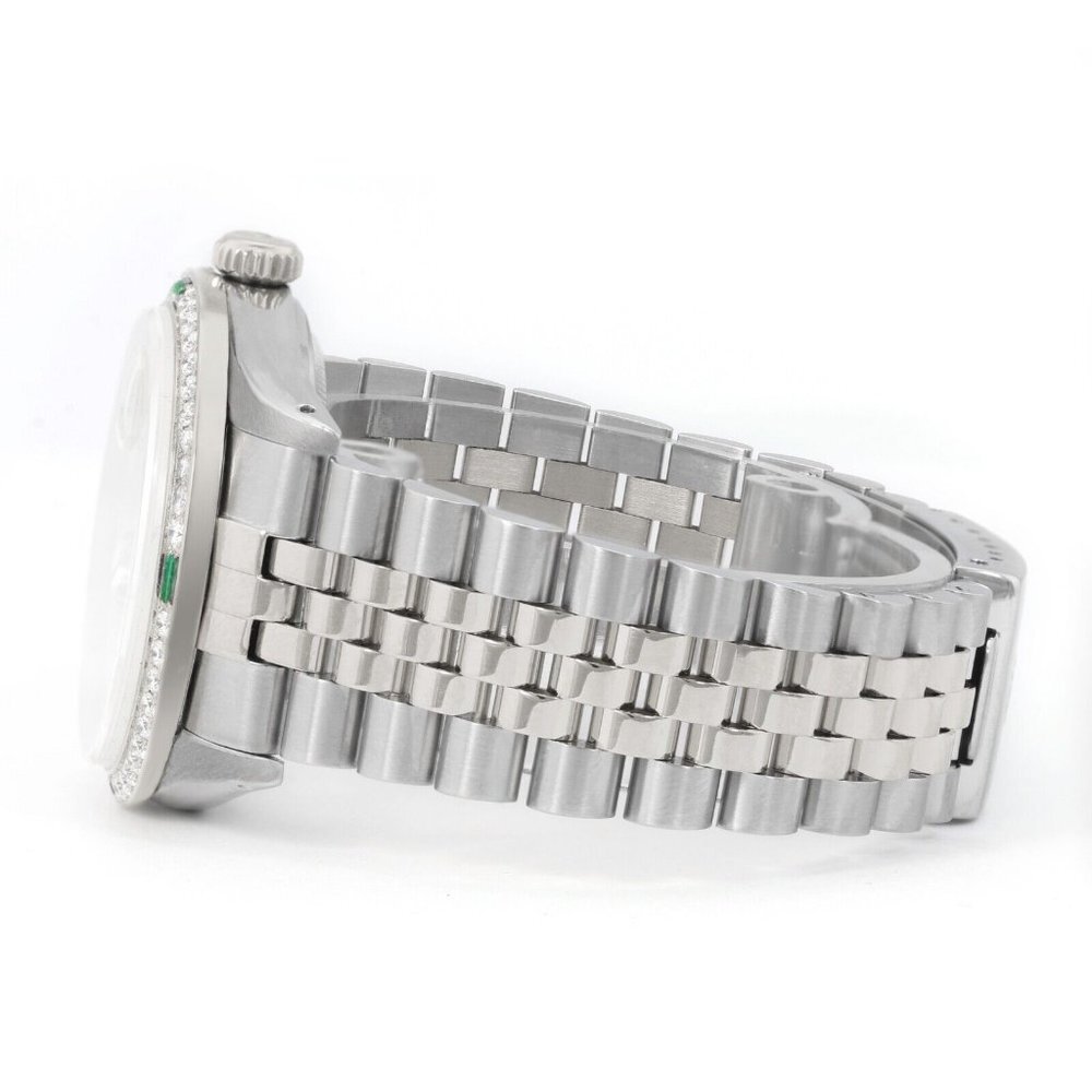 ROLEX DATEJUST WHITE ROMAN NUMERAL DIAL DIAMOND-EMERALD JUBILEE WATCH 36MM 16014 - Picture 3 of 6